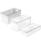Kit 3 Caixas Organizadoras De Geladeira Transparentes Armazenadoras De Frutas Legumes Ovos Clear Fresh OU